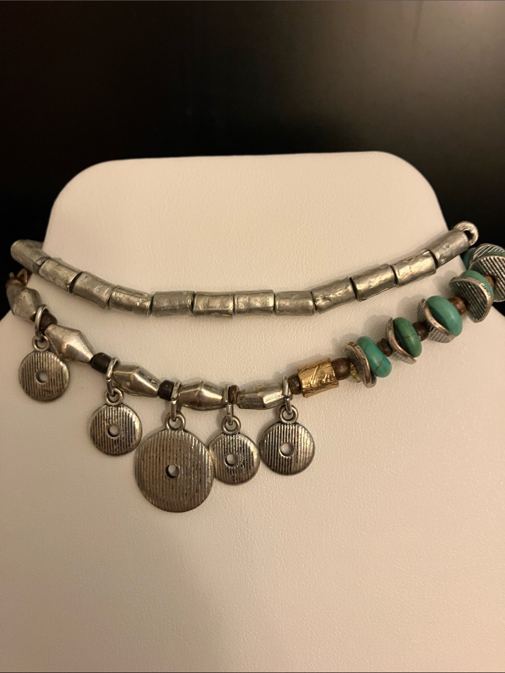 J. Jill Silver-Tone Disc bracelets with Turquoise Beads. Set of 2